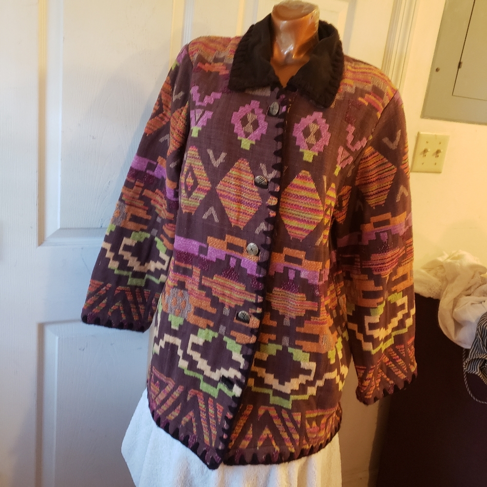 Vtg CEDAR CANYON Aztec Print Oversized Jacket Southwest Tapestry blanket coat M